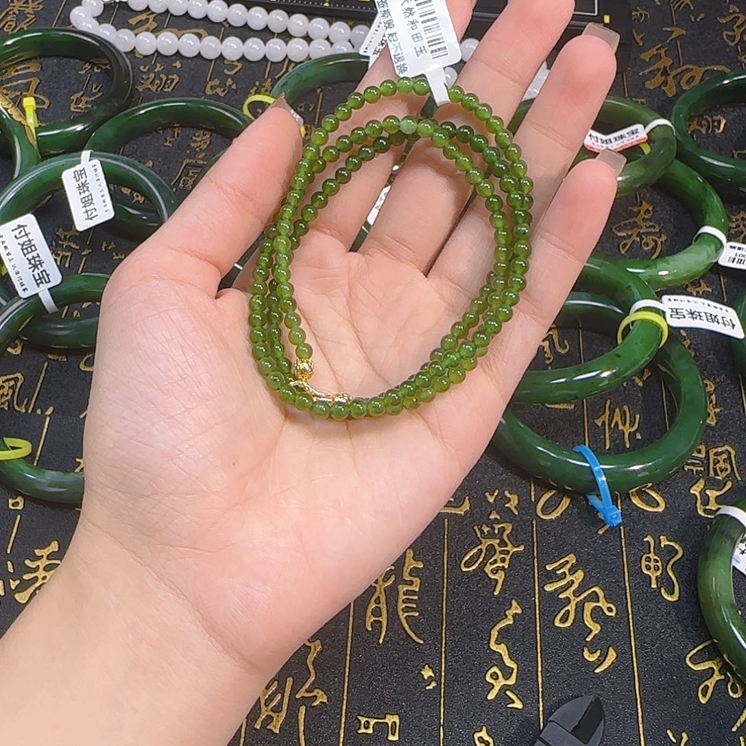 和田玉未镶嵌颈饰小米链碧玉