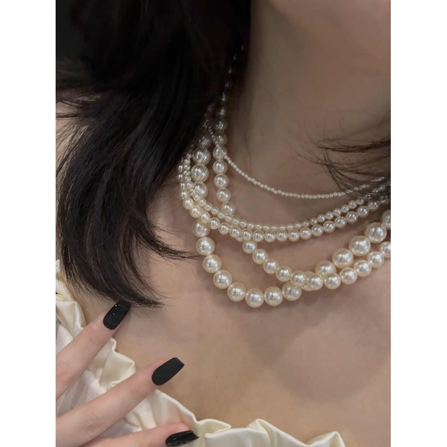 铜合金项链 素款白玫瑰玻璃珠珠项链高级感项链MM51