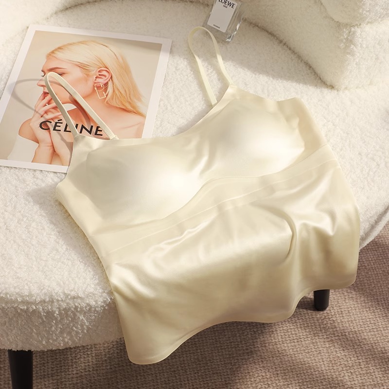 丝滑冰丝缎面薄款免穿文胸吊带背心一体式带胸垫美背外穿内搭夏