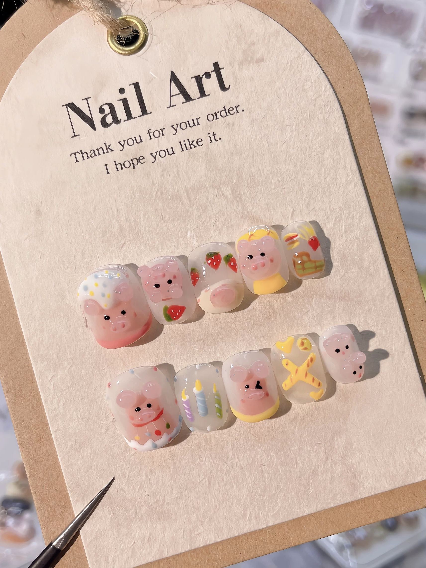 纯手工可爱穿戴式美甲小朋友彩色彩绘手工甲穿戴式穿戴甲秋冬可卸