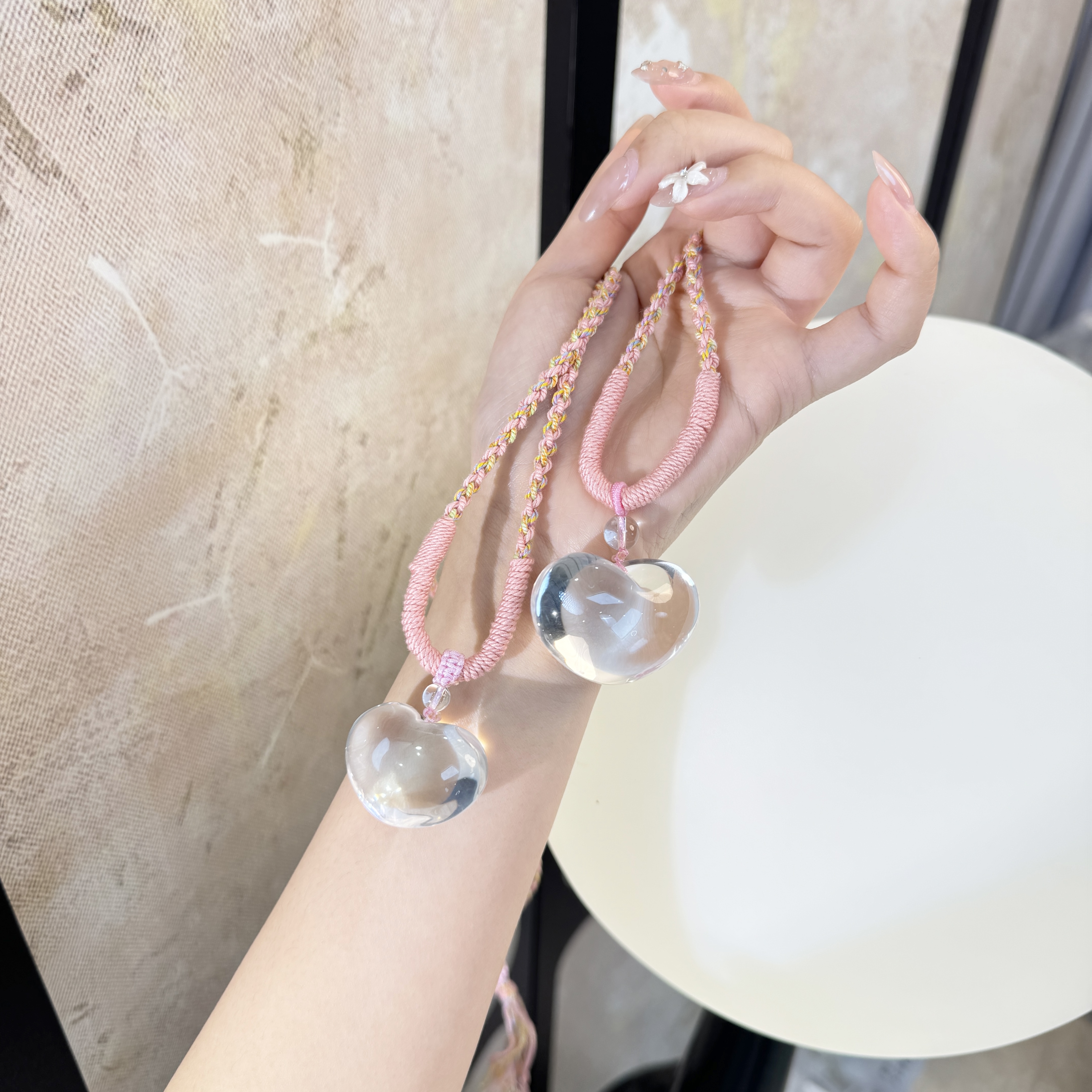 *桃丝恋心*天然水晶爱心吊坠A4-1