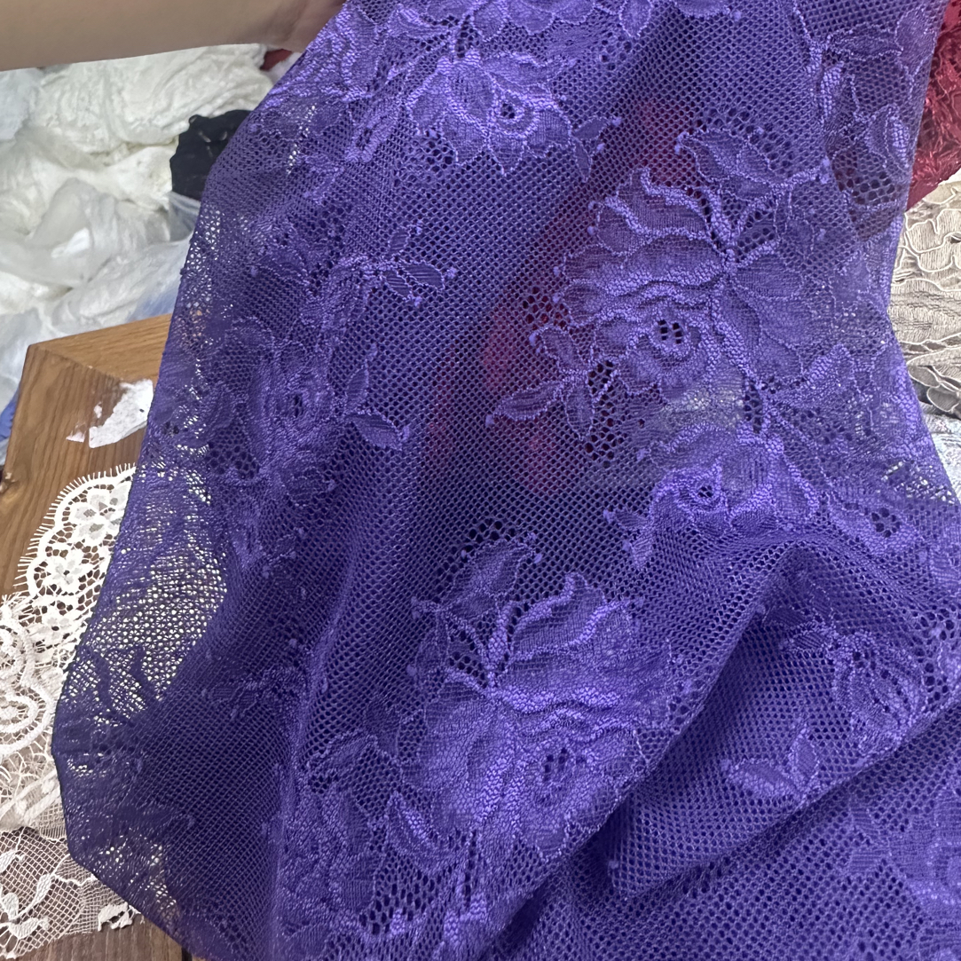紫色法单高档弹力蕾丝花边布料 服装布料打底衫连衣裙面料