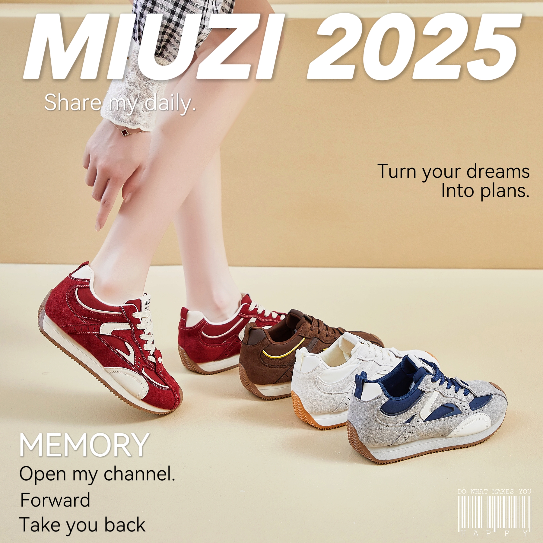 MIUZI谬姿 日系秋季新款多巴胺内增高阿甘鞋女潮休闲百搭德训鞋