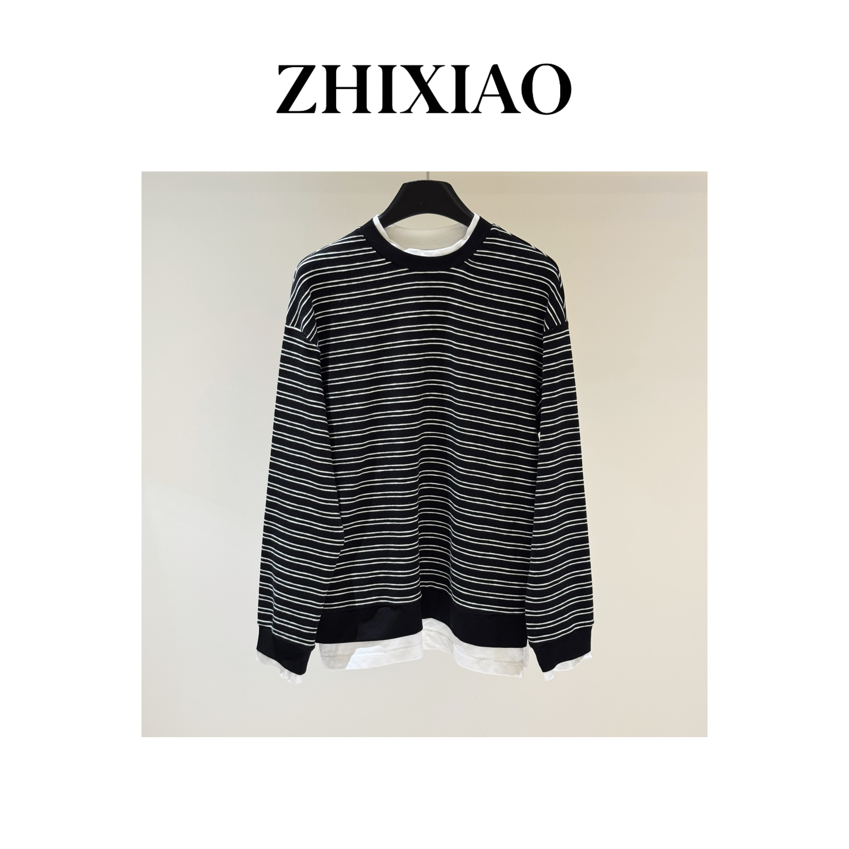 【ZHIXIAO】秋冬新款：条纹拼色长袖上衣60230