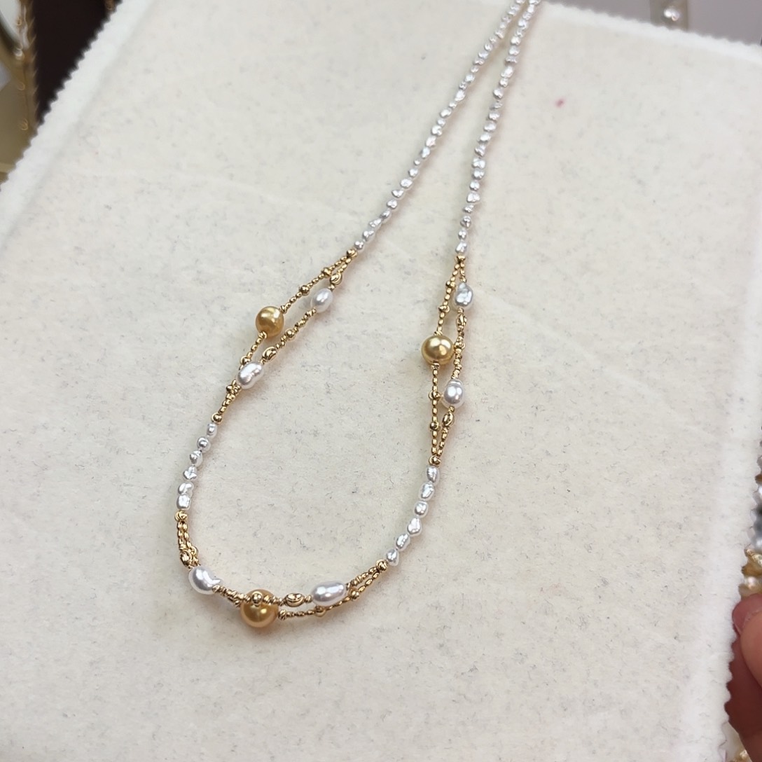 颈饰18K金镶嵌海水珍珠Keshi