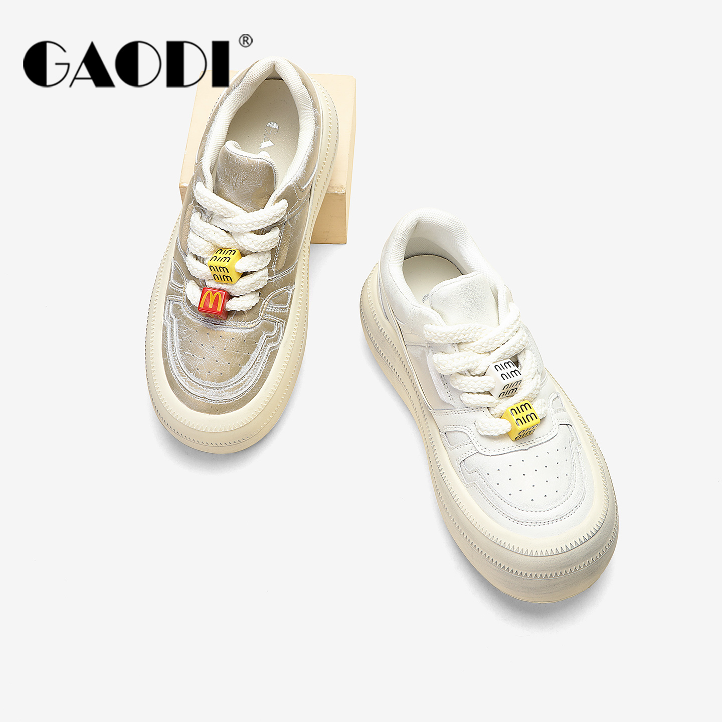 GAODI/高蒂春秋松糕圆头板鞋时尚做旧女鞋厚底增高面包休闲鞋女