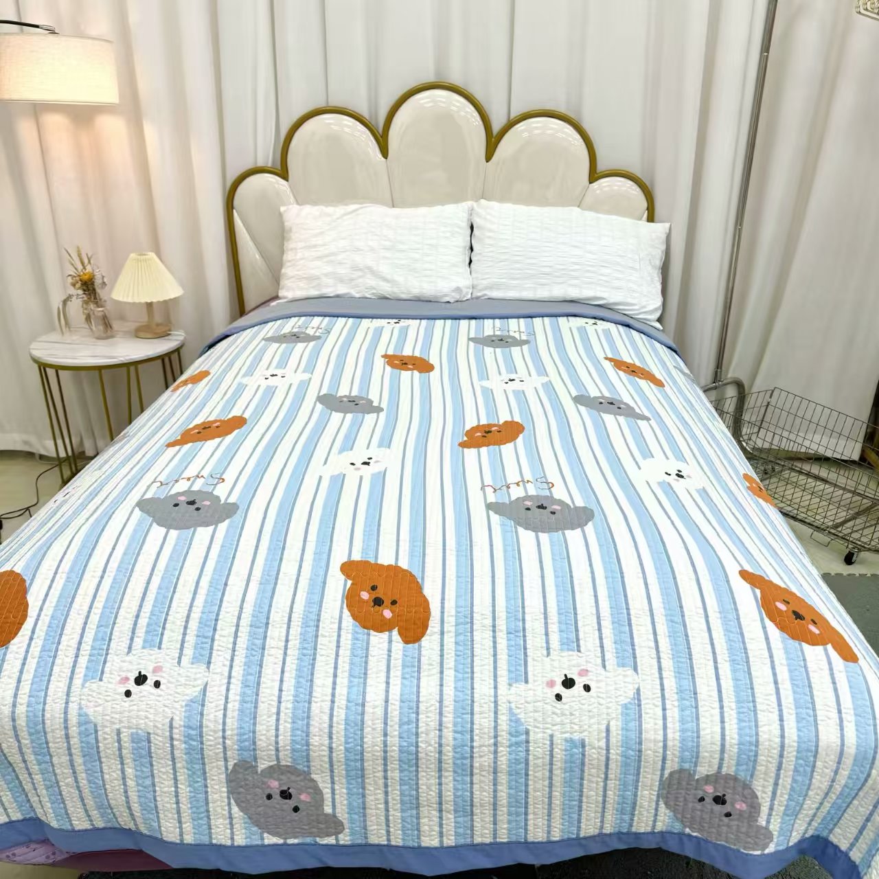 【蓝条小狗】四季盖毯200x230双人水洗机洗亲肤柔软舒适卡通床盖