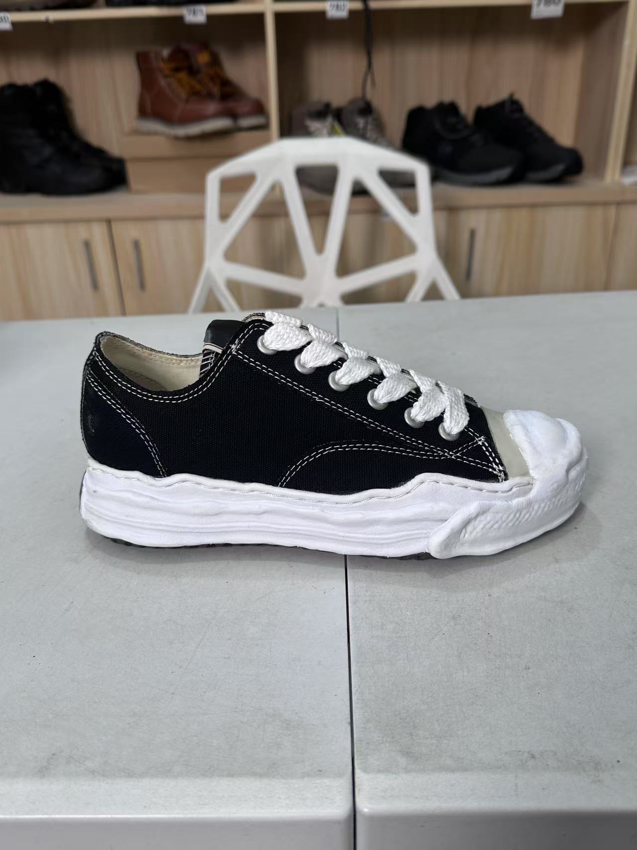 M家黑色帆布鞋厚底休闲开口笑男女同款情侣鞋