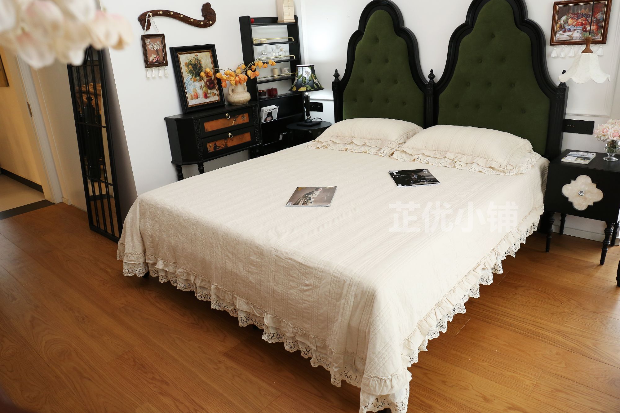 棉麻床盖三件套北欧风极简风三层夹棉绗缝被