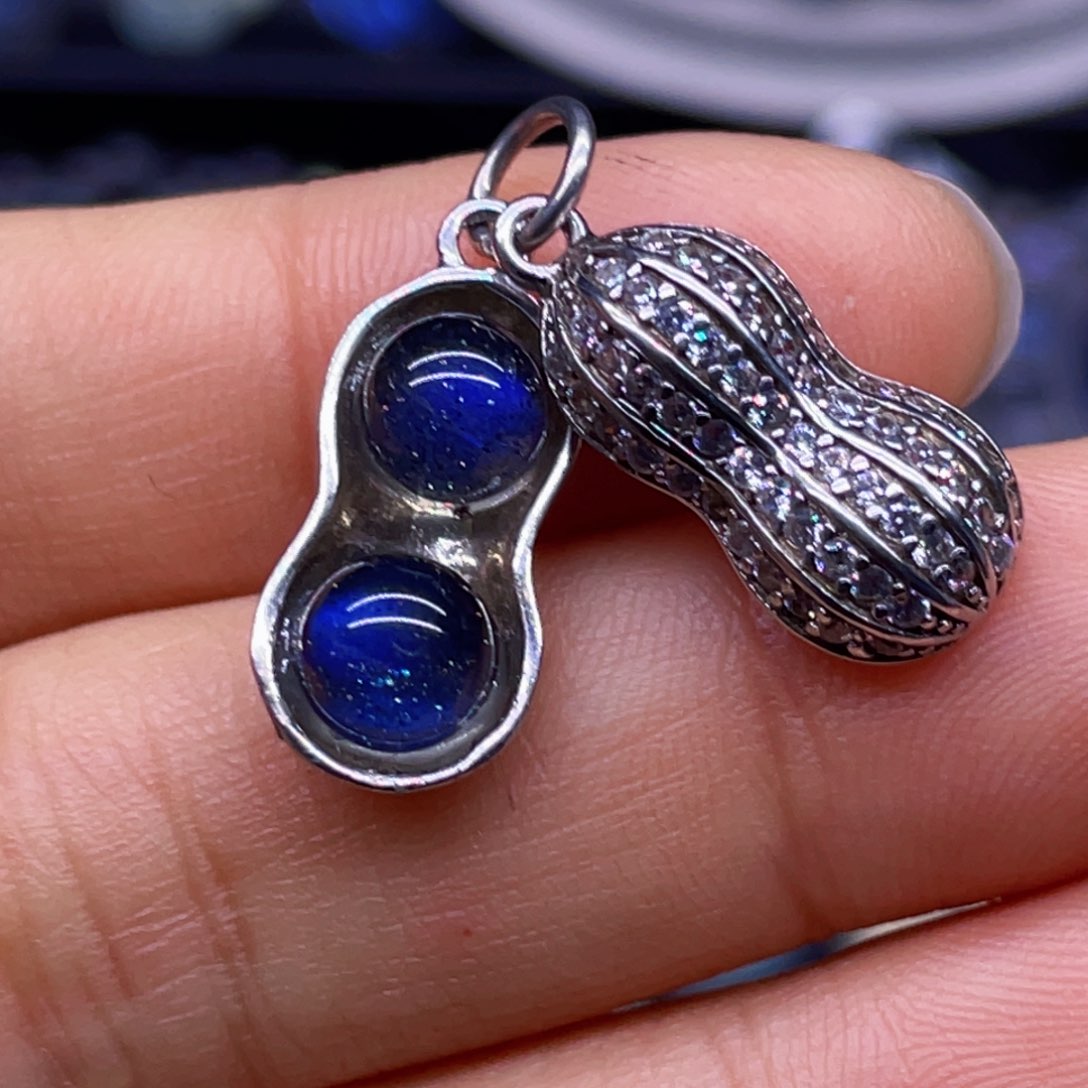 长石吊坠(不含链)银S925镶嵌花生