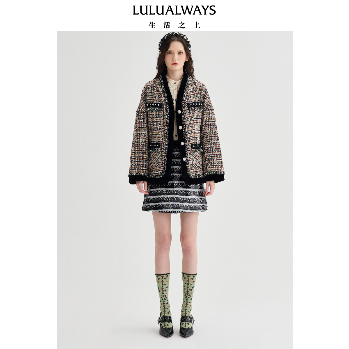 LULUALWAYS【商场同款】24冬季新款优雅通勤直筒宽松小香风外套女