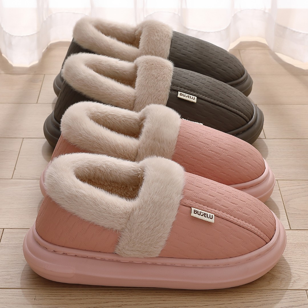 红豆包跟棉拖鞋女款冬季中老年防滑防水可外穿室内家居保暖棉鞋男