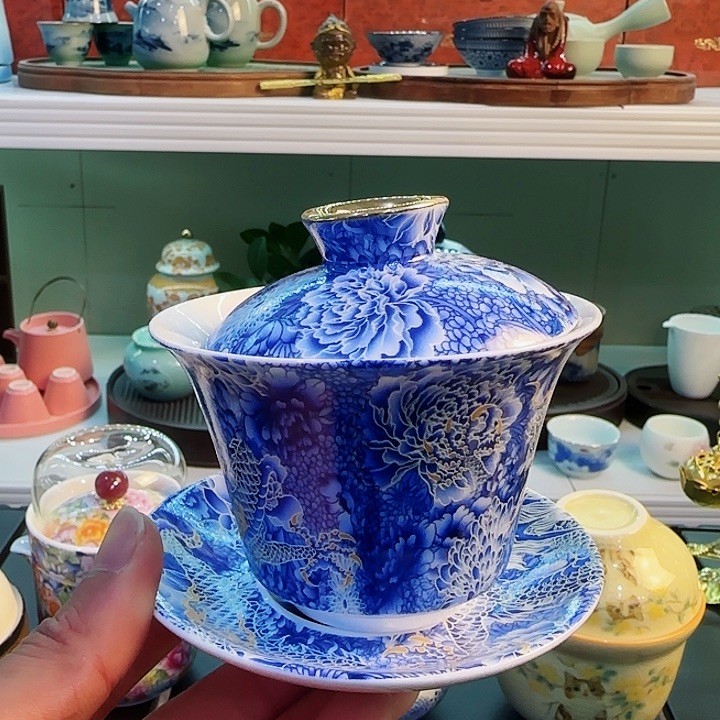 青花瓷器 茶叶罐 玻璃旅行陶瓷套