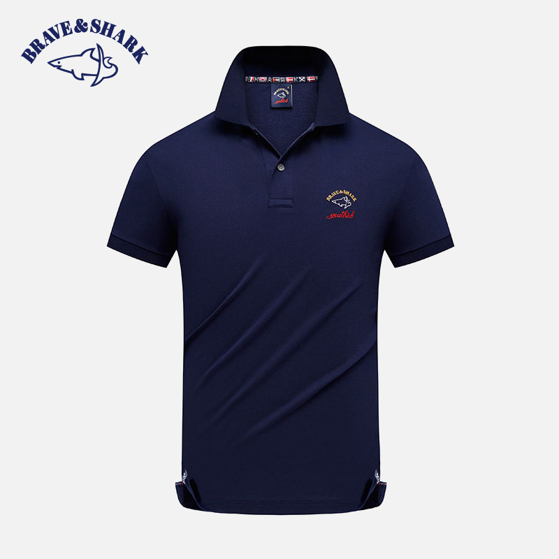 【官方正品】BRAVE&SHARK/鲨鱼丝光棉条纹POLO衫男短袖透气商务休闲