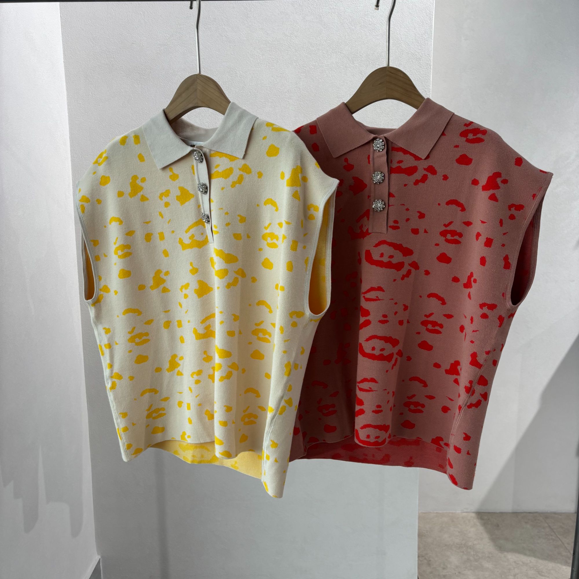 CSY1720 比利时客人订单 三色豹纹polo领马甲背心