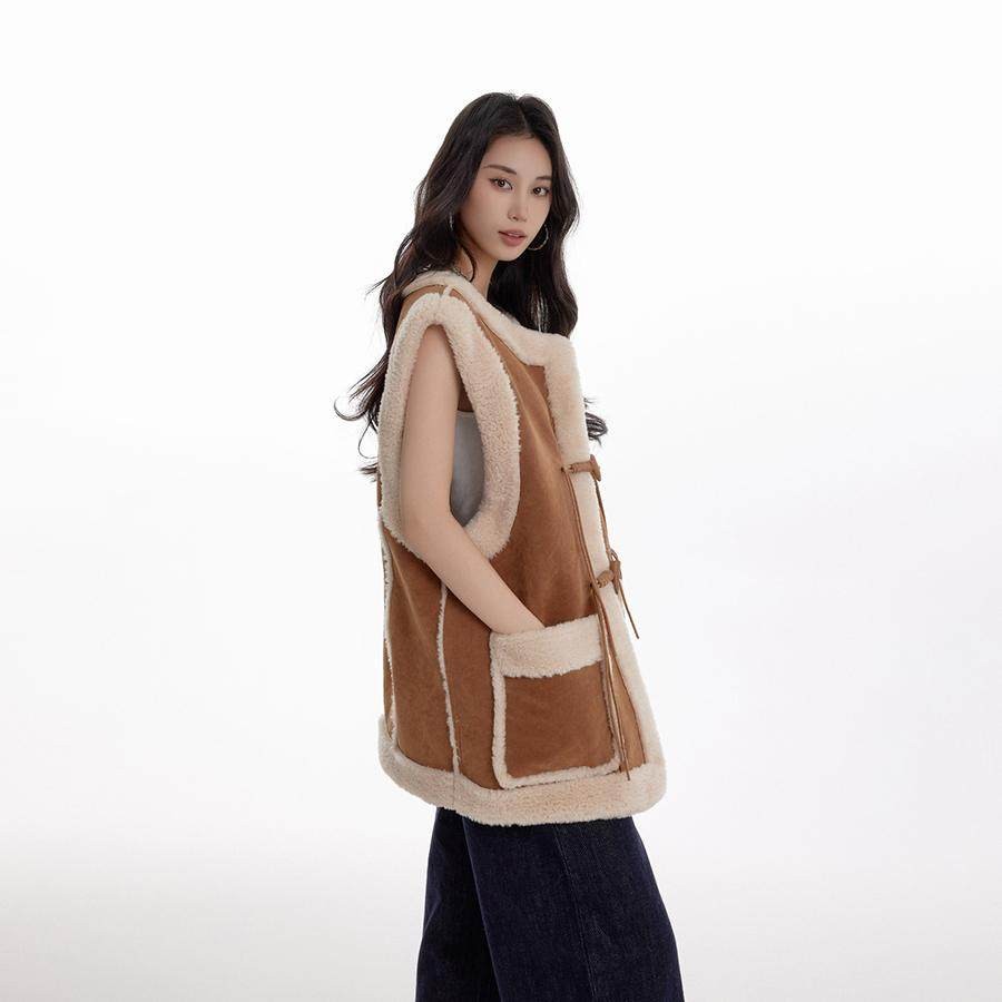 BASEMENT FG美式复古拼接马甲外套百搭保暖外搭上衣242170003011