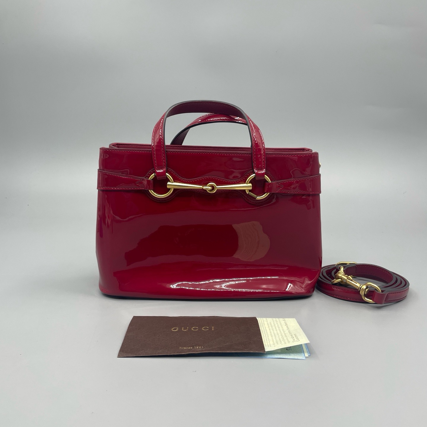 95新 GUCCI/古驰 红色漆皮托特手提斜挎包 尺寸26*17 A3803