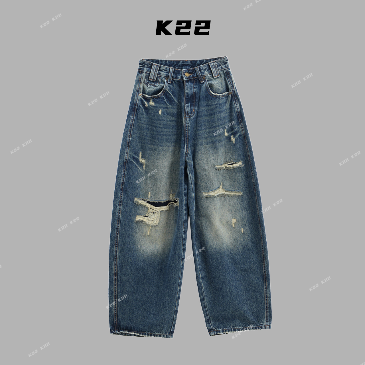 K22｜“开口笑”轻奢牛仔没有中间商-中高腰弯刀堆堆裤