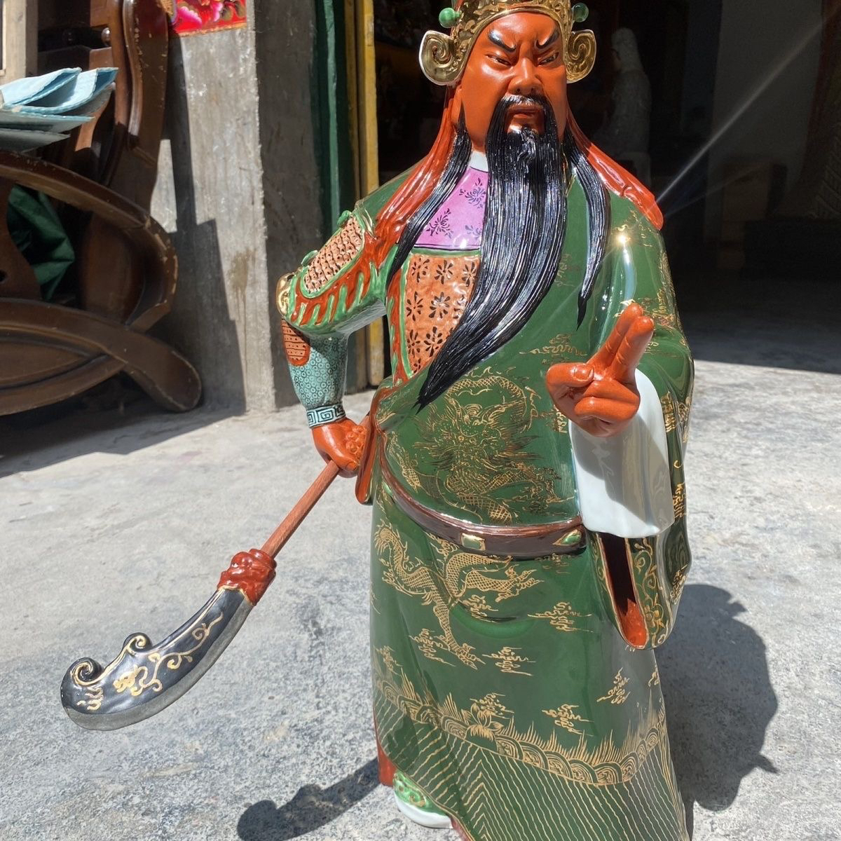 景德镇大号陶瓷关公像雕塑红脸绿袍武财神关二爷摆件关羽摆件67cm