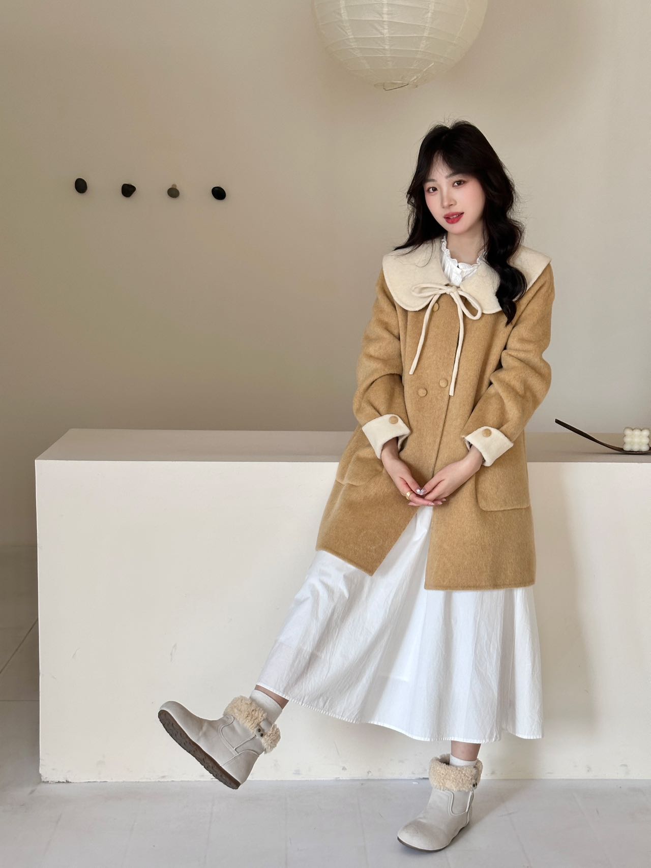 【夹心奶糖】新款娃娃领大衣女秋冬高级感女宽松韩版甜美毛呢外套