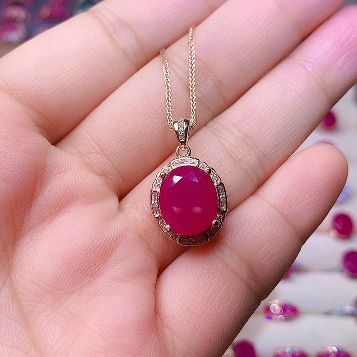 红宝石颈饰银S925镶嵌