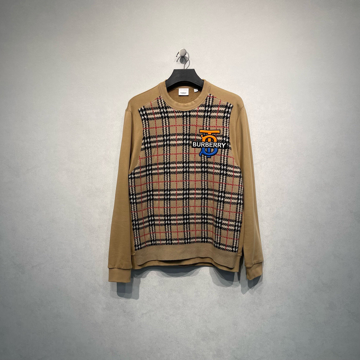 99新 BURBERRY/博柏利 格纹羊绒套头卫衣/M码/DY216788