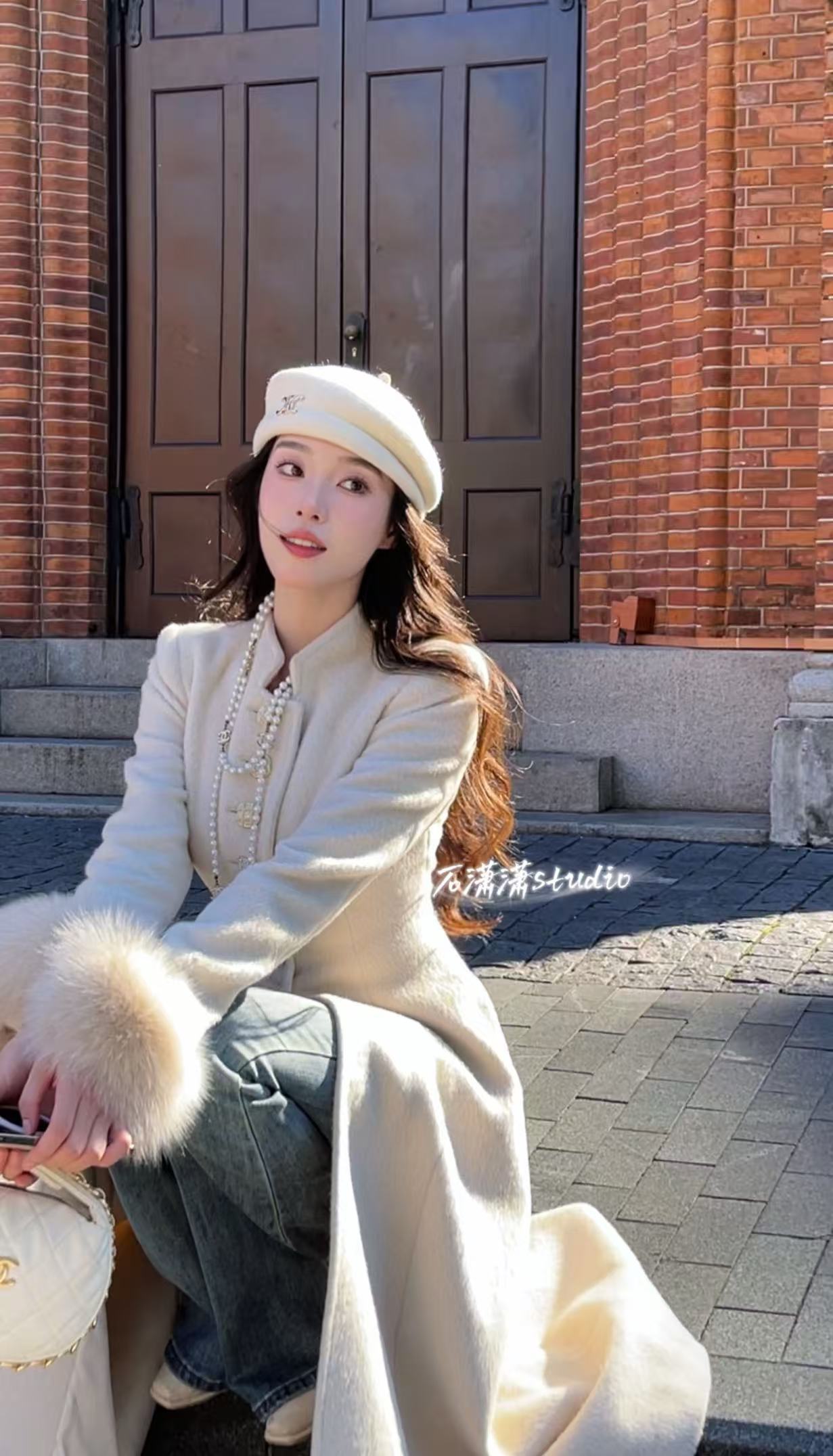 [石潇潇STUDIO]真狐狸毛气质收腰羊毛大衣中长款显瘦修身大衣女冬