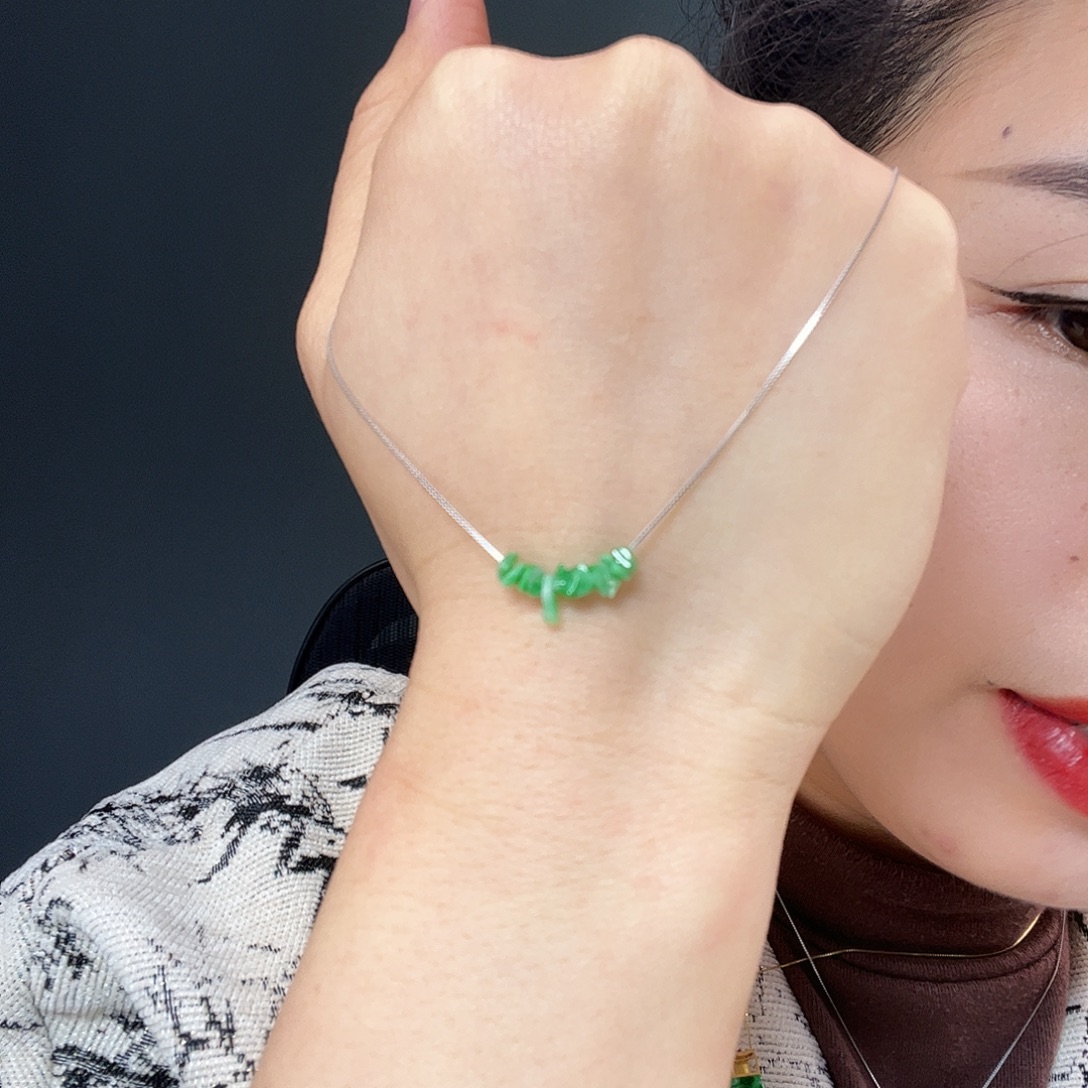 翡翠银S925镶嵌耳饰天然翡翠项链