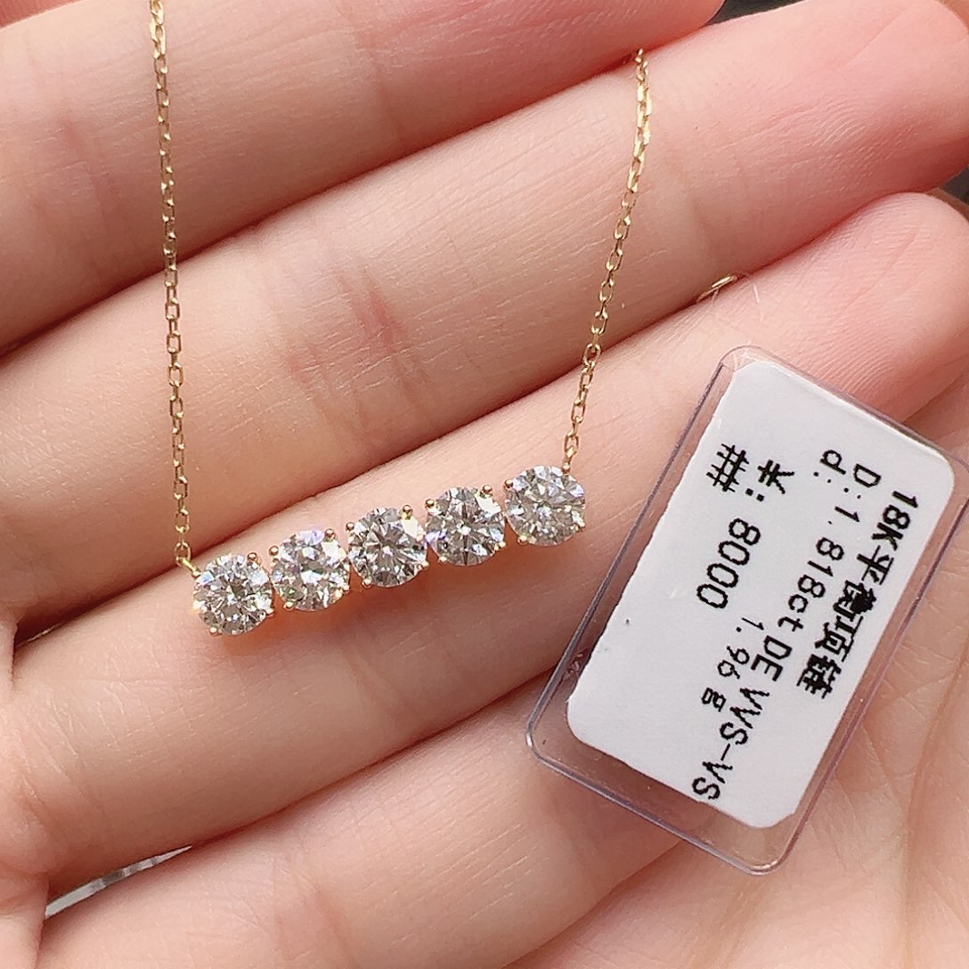 18K金镶嵌套链实验室培育钻石单颗36分，平衡木项链