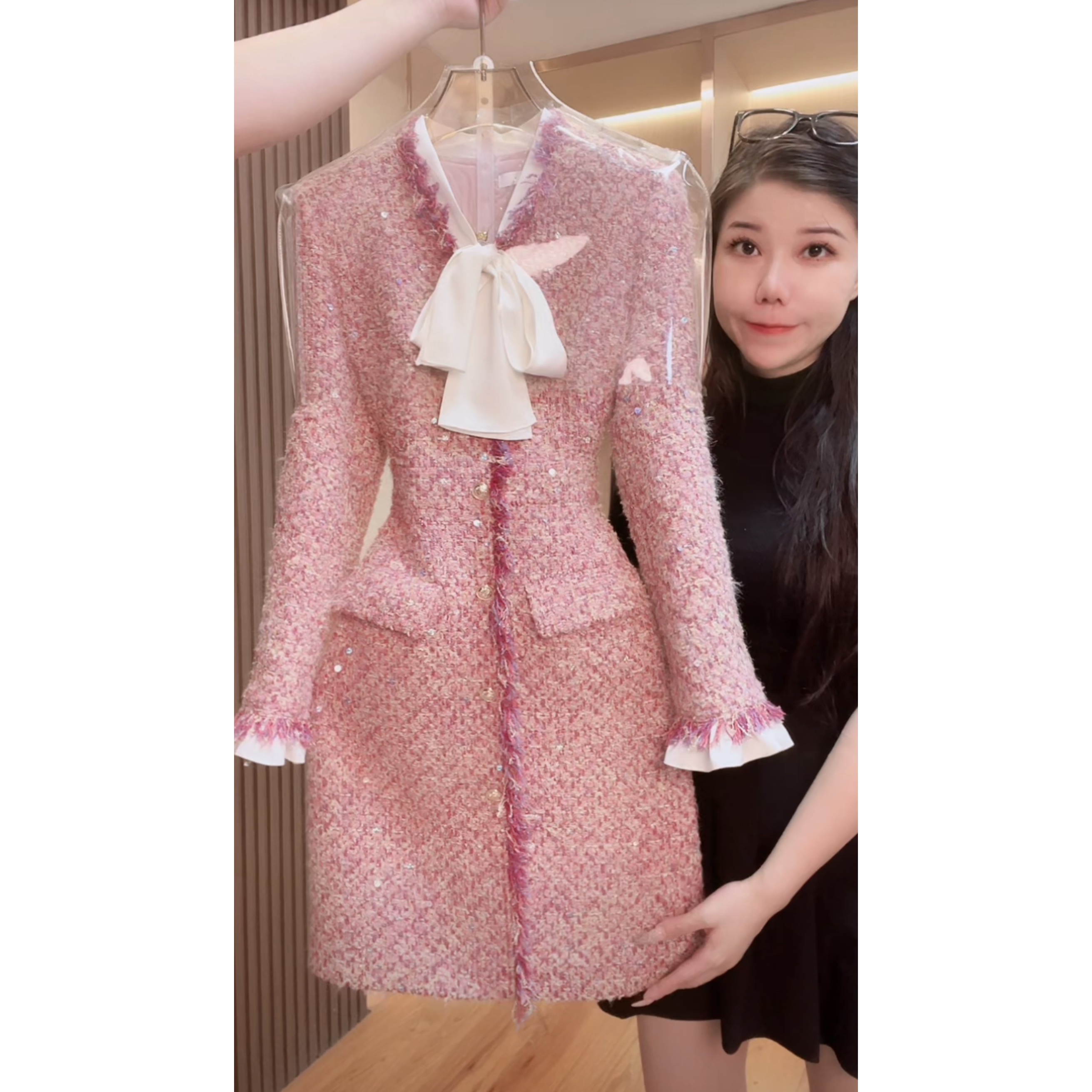 【门店飞】2365囯内设计师品牌女装气质收腰长袖连衣裙