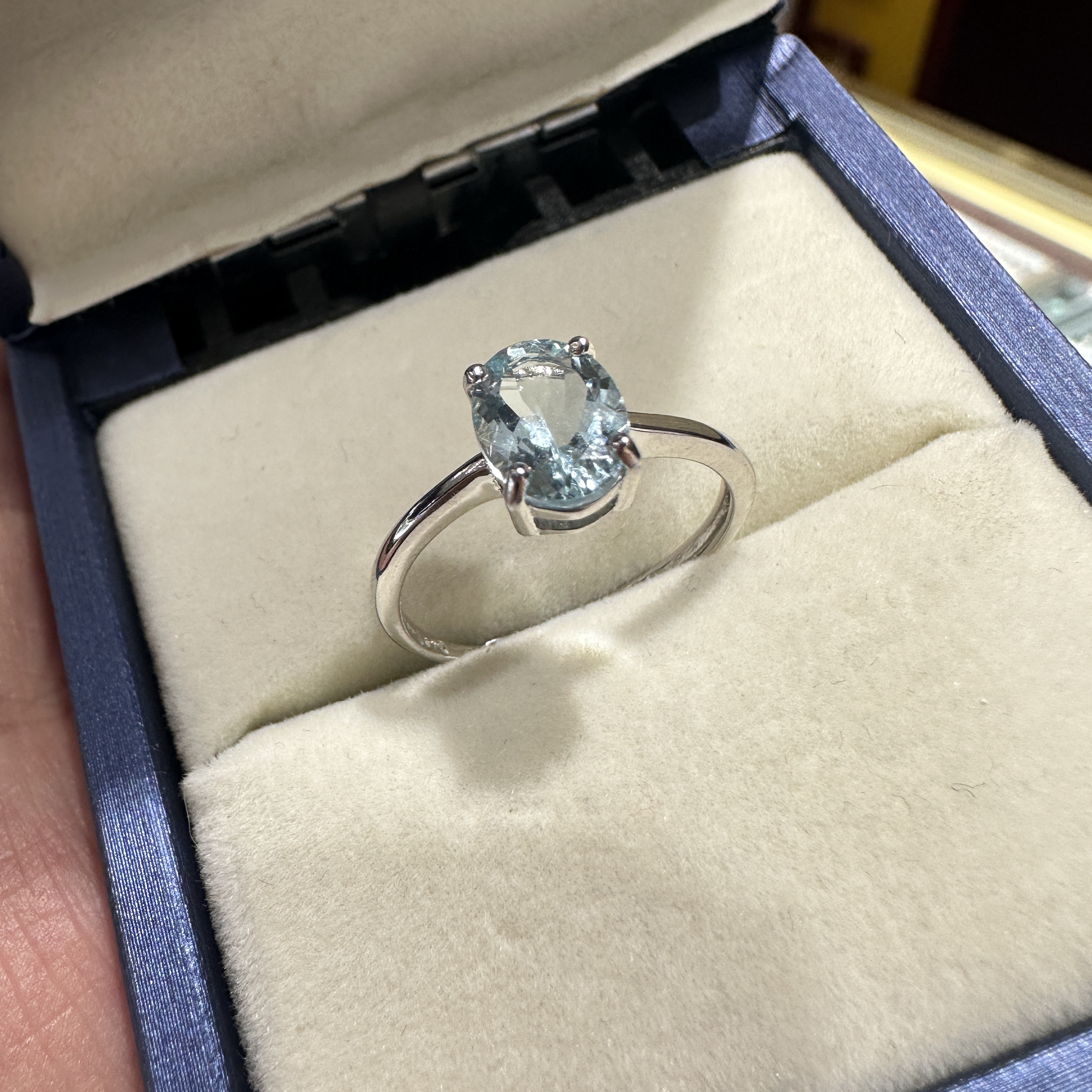 【310】天然海蓝宝戒指2克拉简约四爪款S925银特价