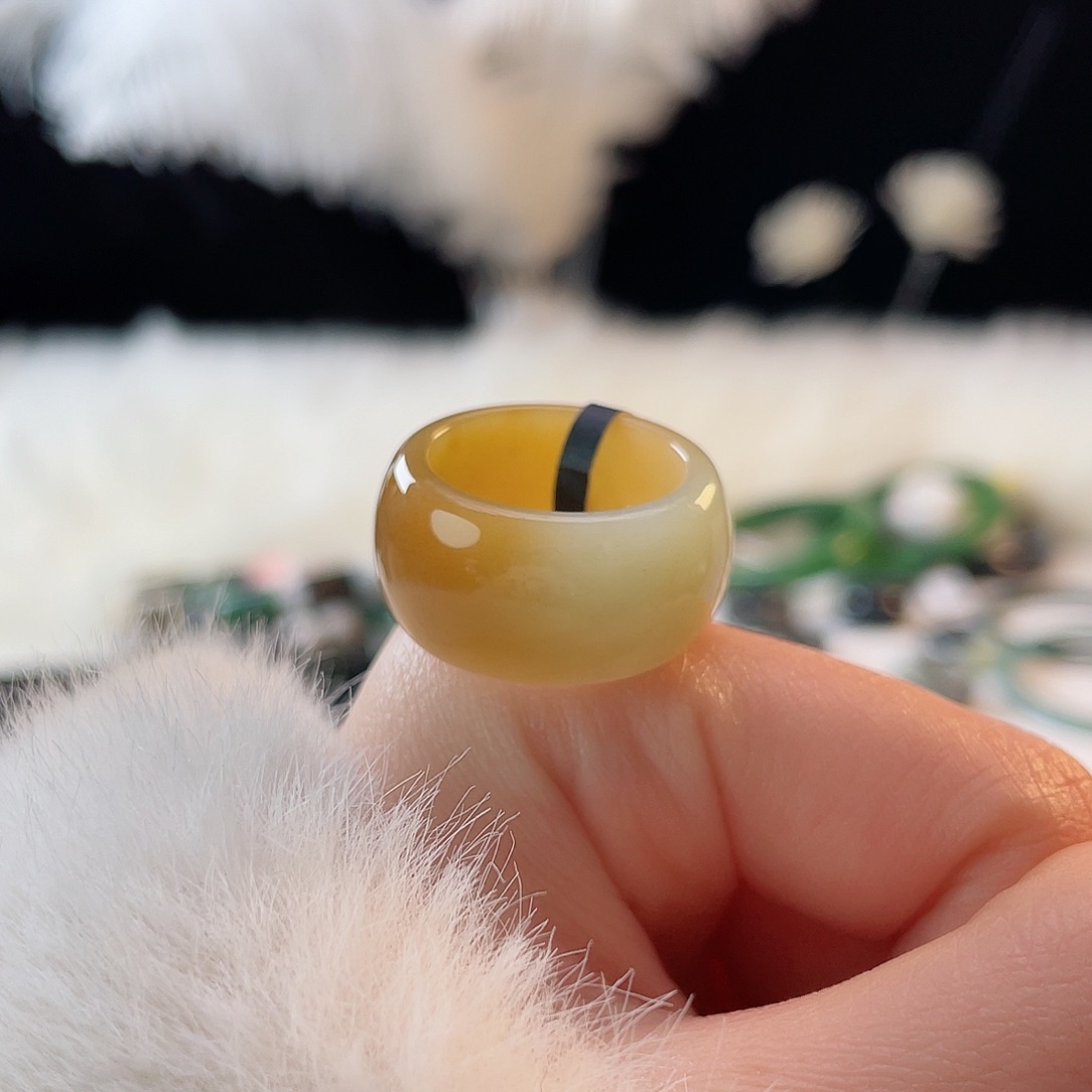 和田玉未镶嵌戒指k27 橘糖渐变墩墩18.6mn