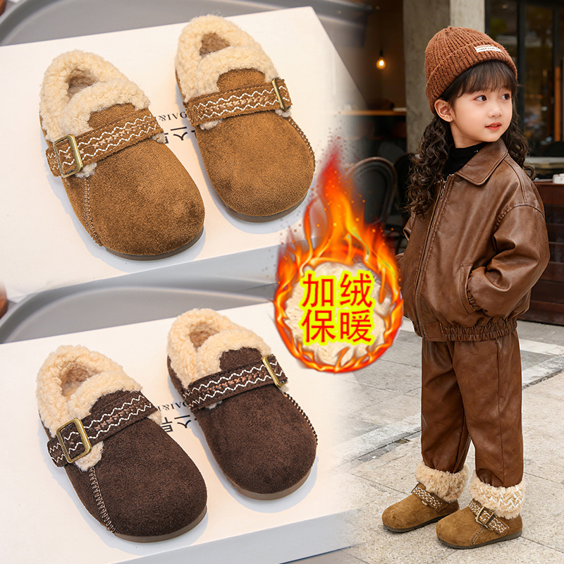 女童加绒保暖勃肯鞋2025冬季新款美拉德毛毛棉鞋厚底舒适雪地靴