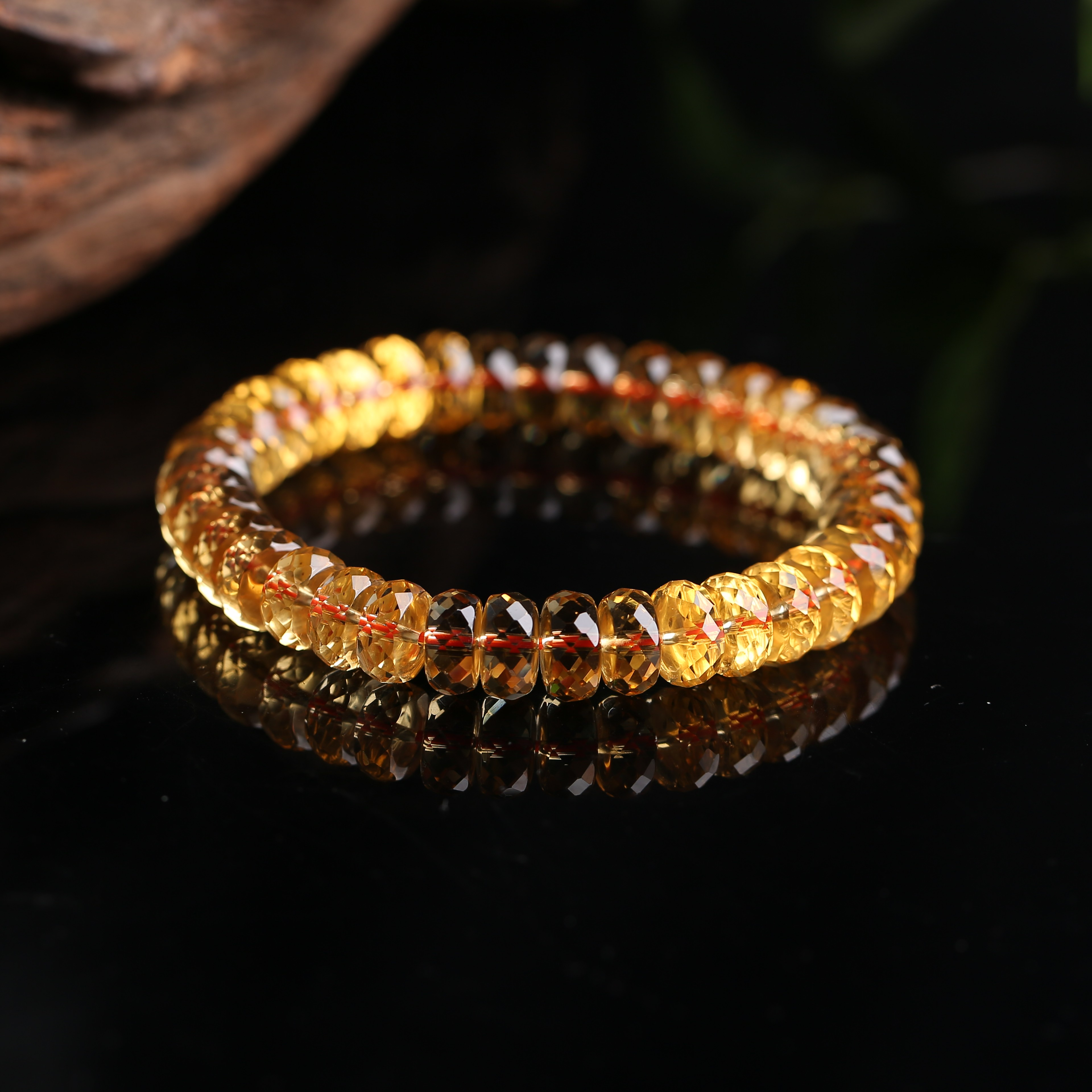 黄水晶刻面算盘珠手串