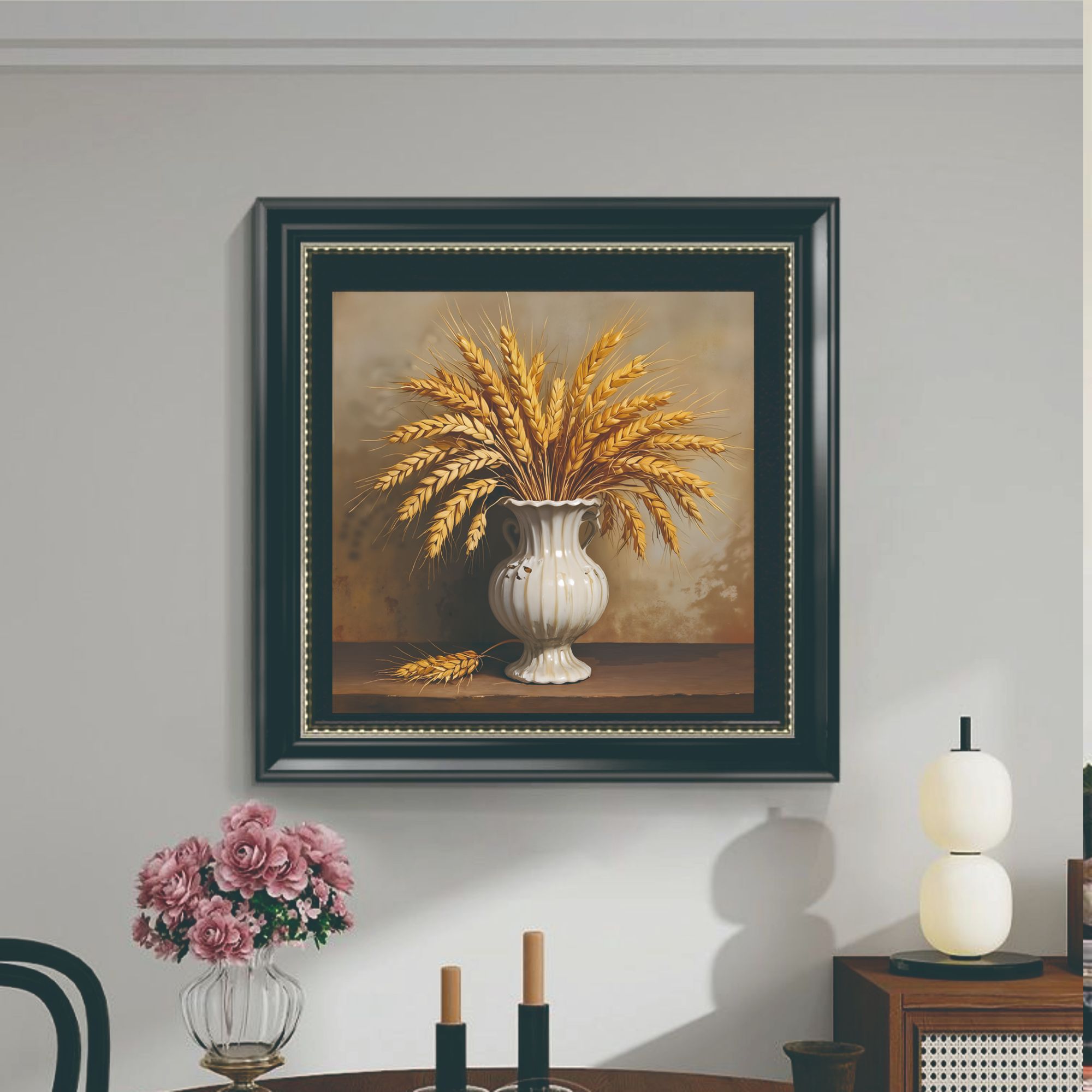 新中式穗穗平安餐厅装饰画金色麦穗现代简约艺术挂画FL03-40-40