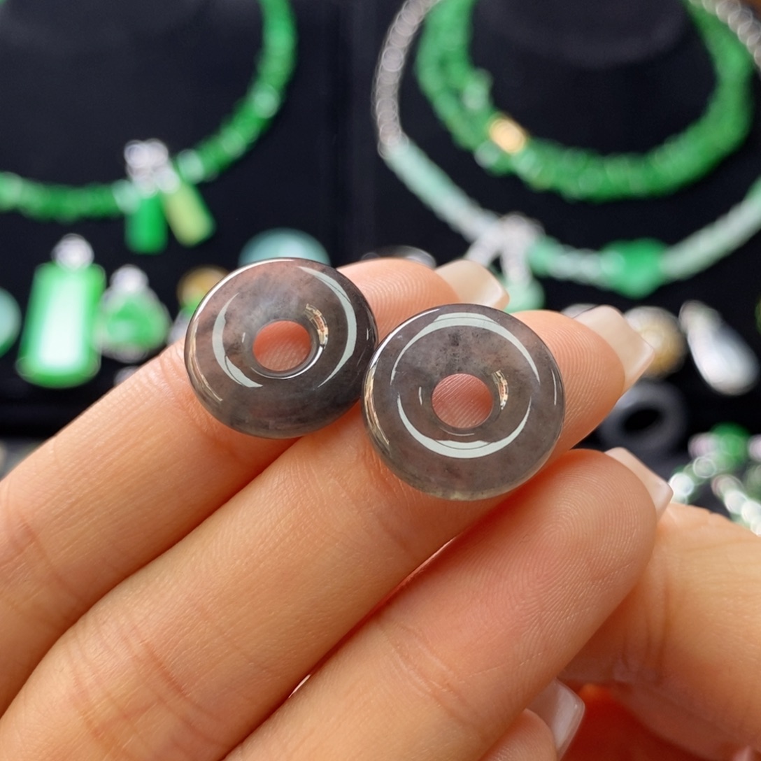 翡翠未镶嵌耳饰高冰乌鸡甜甜圈