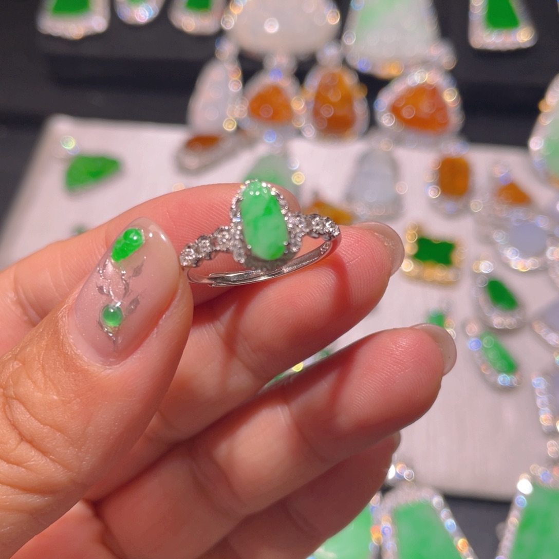 翡翠戒指银S925镶嵌精品