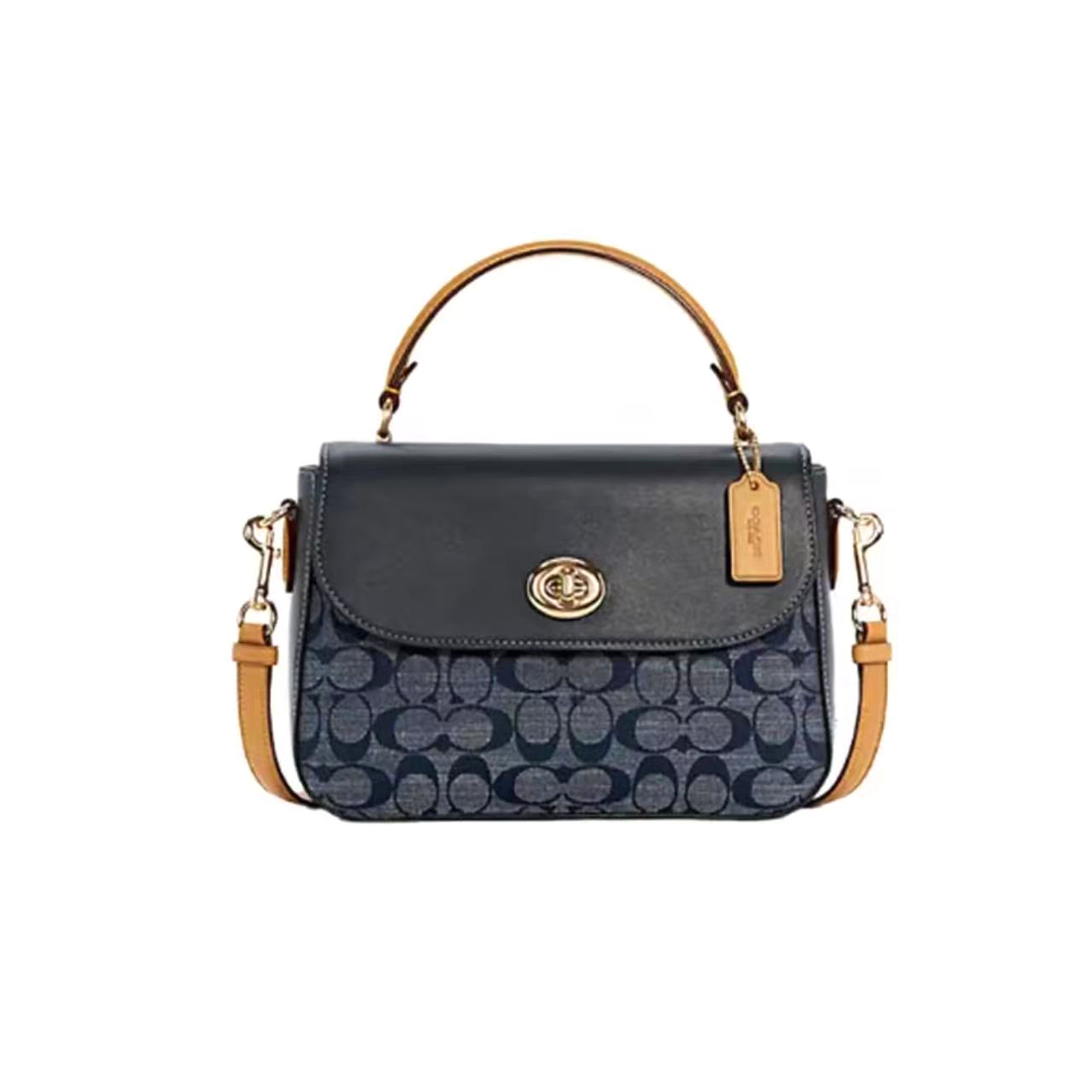 95新 COACH/蔻驰 蔻驰香布雷旋扣邮差手提包/F2132/24X17X7