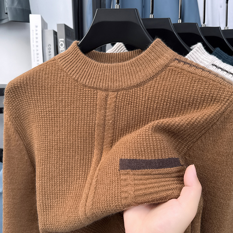 【100%山羊绒500克加厚】圆领针织衫冬季加厚针织男士半高领毛衣