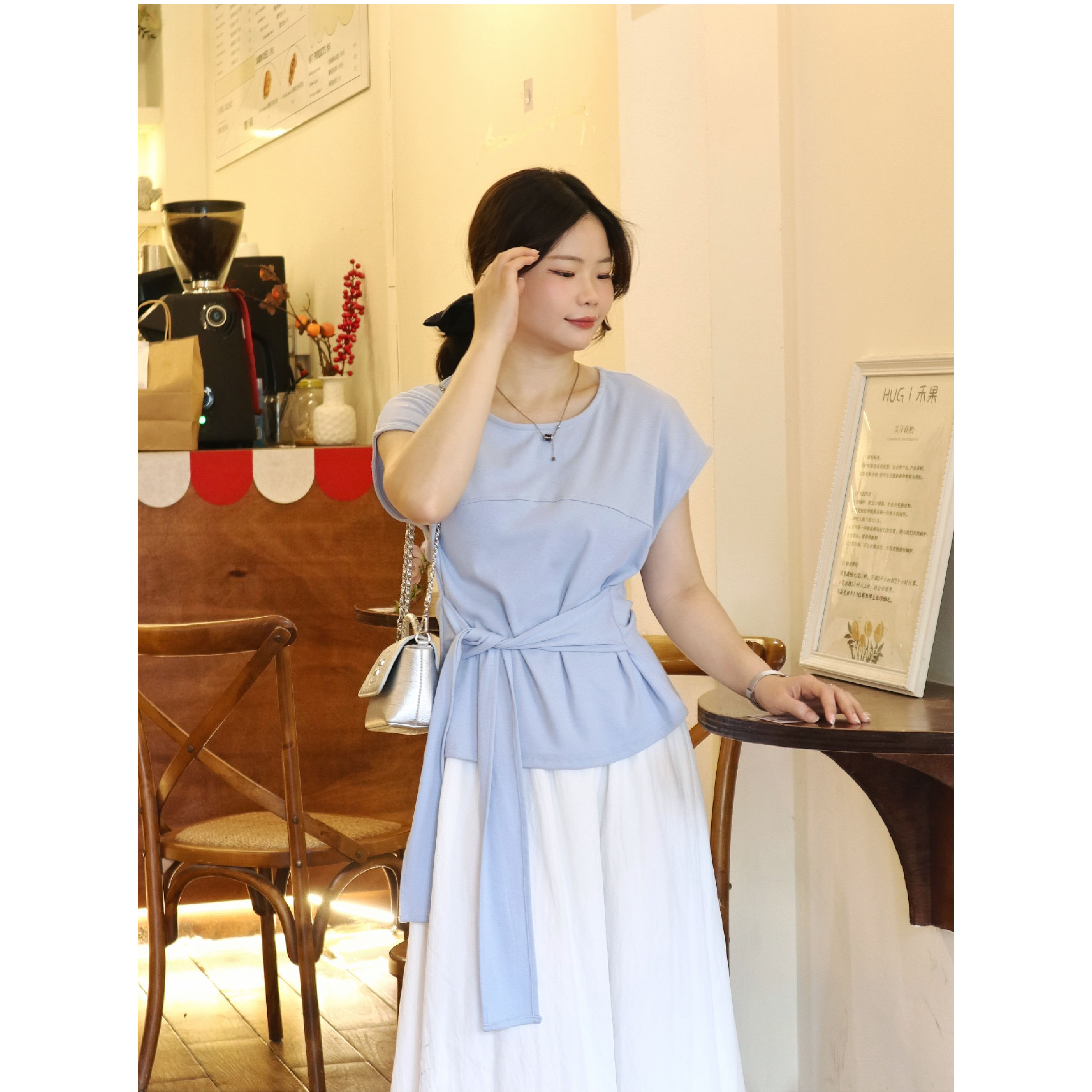 奈看小个子【满分松弛】法式气质短袖衬衫夏季系带收腰别致上衣