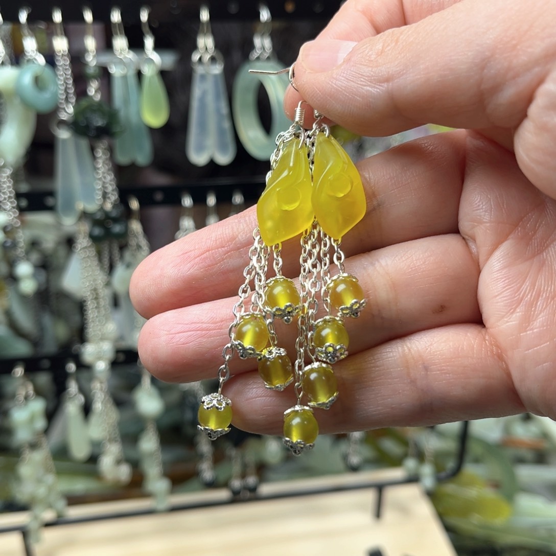 未镶嵌岫玉发饰岫玉耳坠