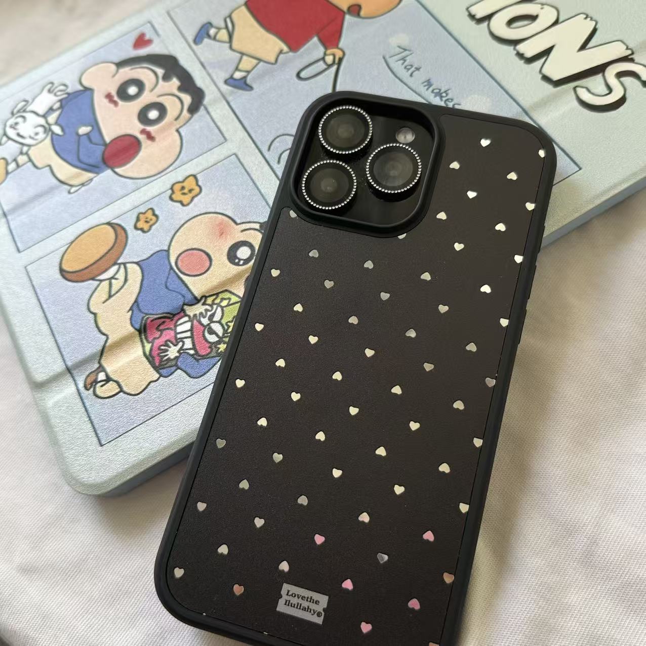 黑边镜面简约ins爱心适用苹果17promax/iPhone17pro/16/15手机壳