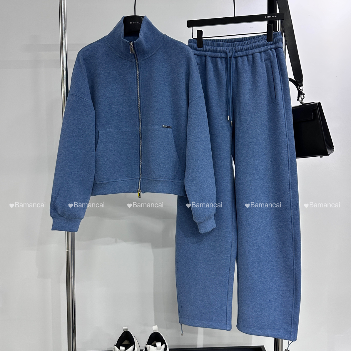 Bamancai-羊毛立领卫衣休闲裤慵懒气质秋冬两件套时尚套装