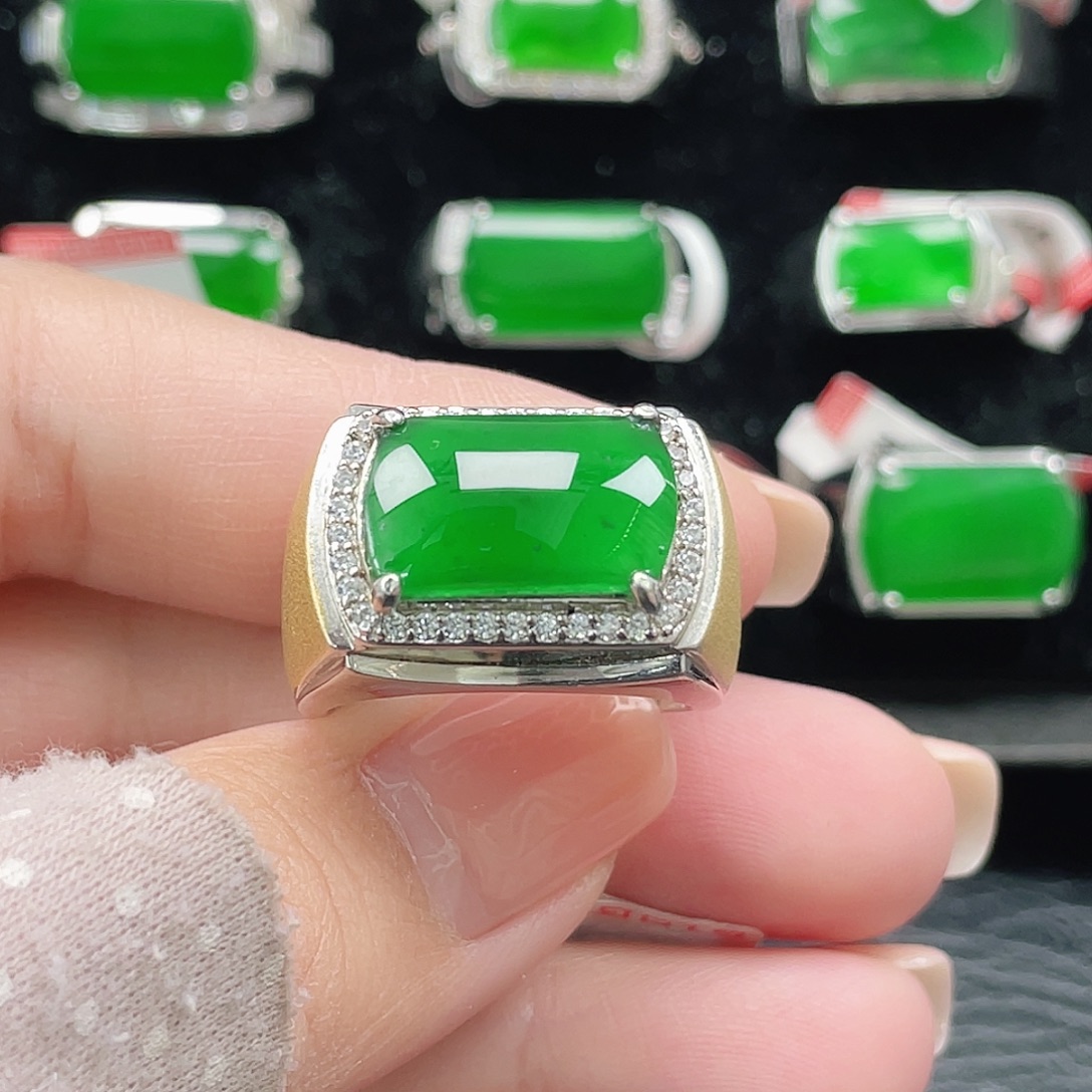 翡翠银S925镶嵌戒指天然A货翡翠没运费险2256