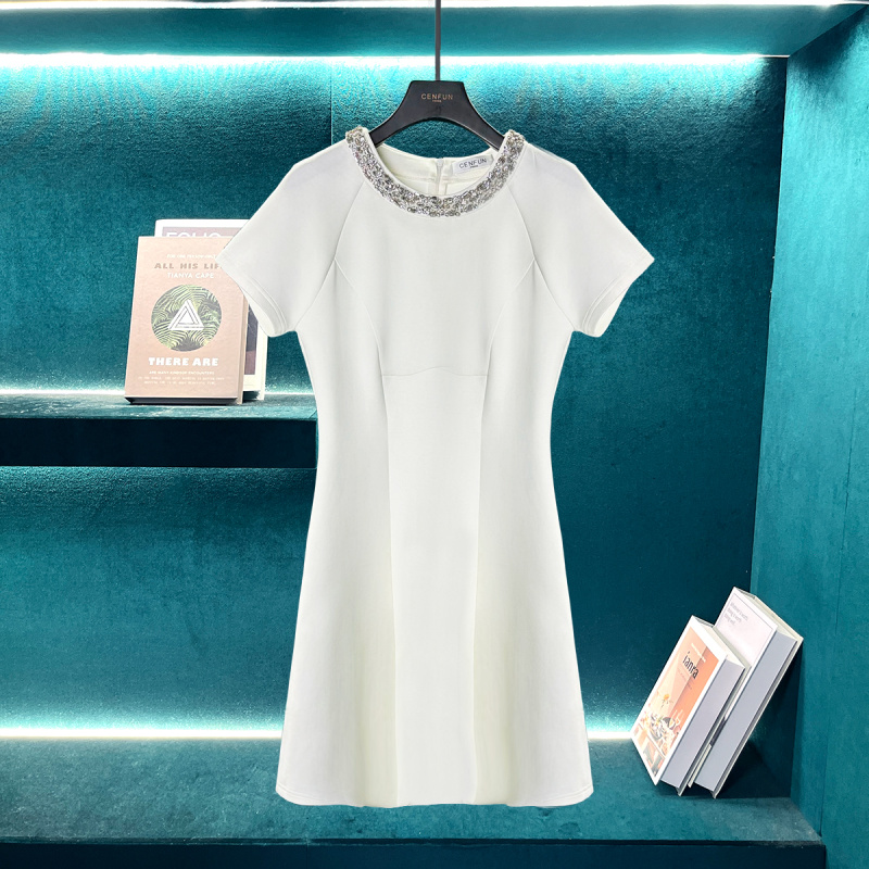 新款时尚夏季连衣裙复古短袖显瘦气质E021191