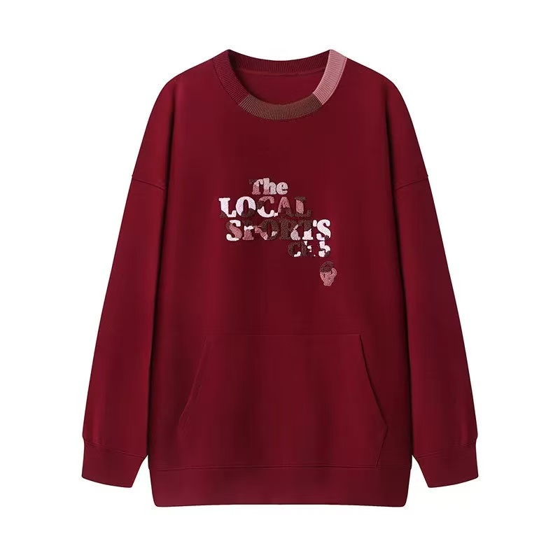 【酒酿红】2025春季新款时尚百搭宽松字母刺绣新年卫衣女.Y7920