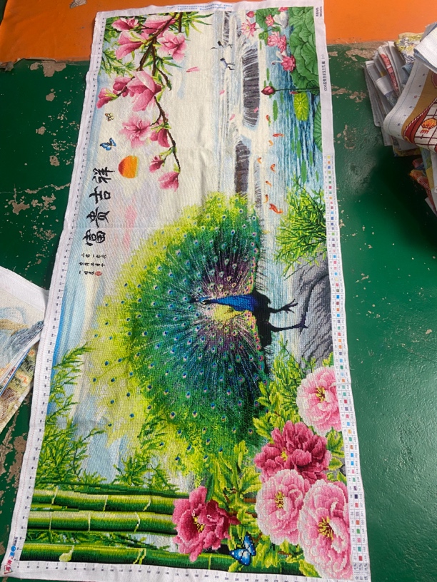 纯手工十字绣成品绣好的富贵吉祥玉兰孔雀193×87cm满绣客厅挂画