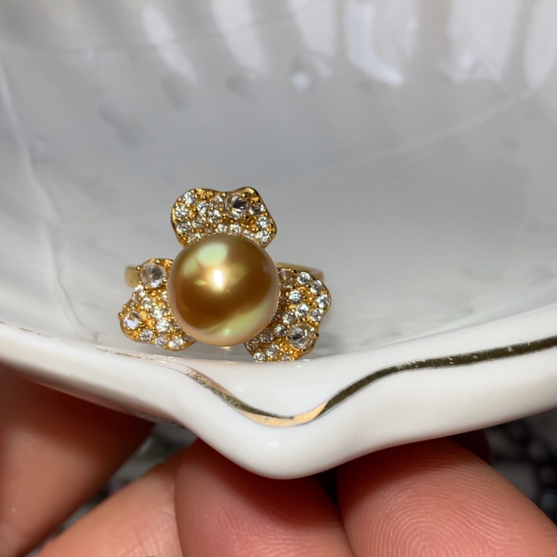 心***光戒圈海水珍珠银S925镶嵌