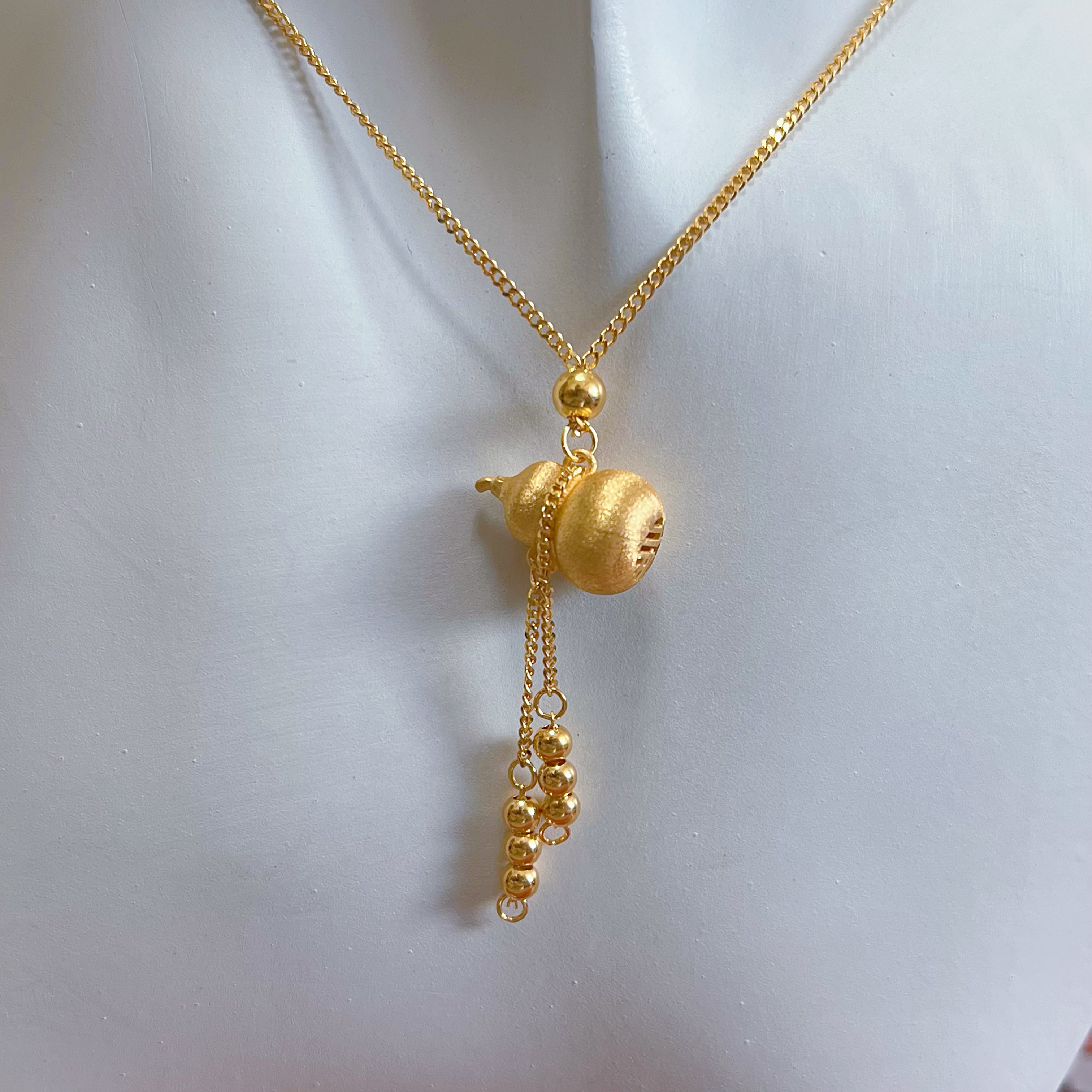 足金999拉丝葫芦流苏套链精致仙女国潮福禄