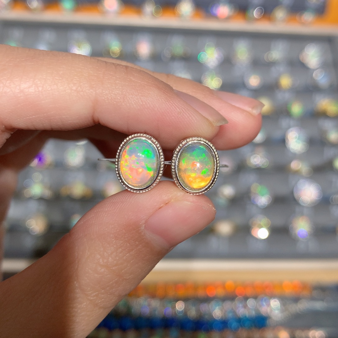 银S925镶嵌欧泊欧泊耳饰y